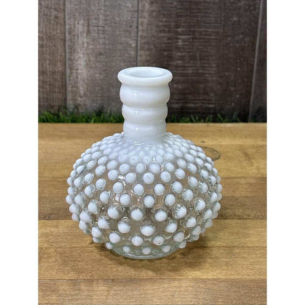 Vintage Fenton White Opalescent Hobnail Perfume Cologne Bottle No Stopper